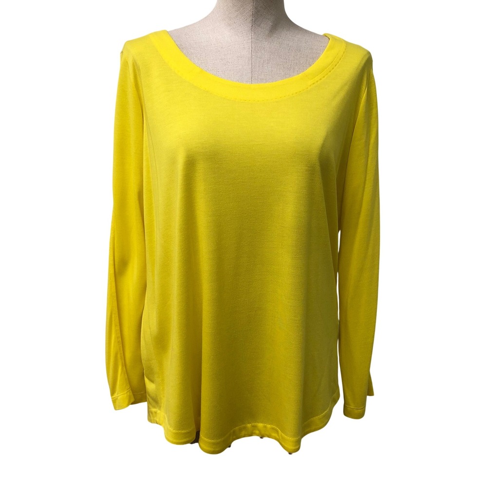 Piazza Sempione Top Womens IT 46 Large Yellow Long Sleeve Scoop Neck Micro Modal